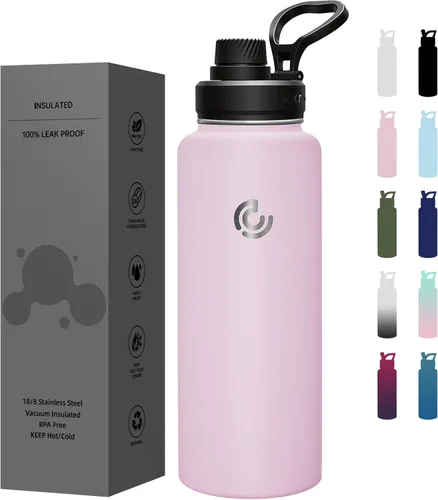 Miniatura 21 de Botella de agua deportiva de 40 onzas, botella de agua aislada con asa, acero inoxidable, simple y moderna, adecuada para viajes, escuela, niño