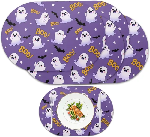 Miniatura 61 de Pumpkin Placemats Set of 4 Ghost Non Slip Washable Heat Resistant Place Mats 12x18 Inch Round Tablemats for Dining Kitchen Party Daily Table Decor