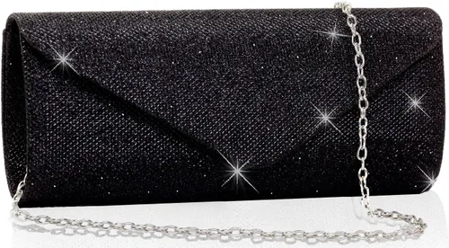 Miniatura 8 de Bolsos de mano para mujer, Bolso de sobre de noche con cadena desmontable, elegancia brillante Dorado
