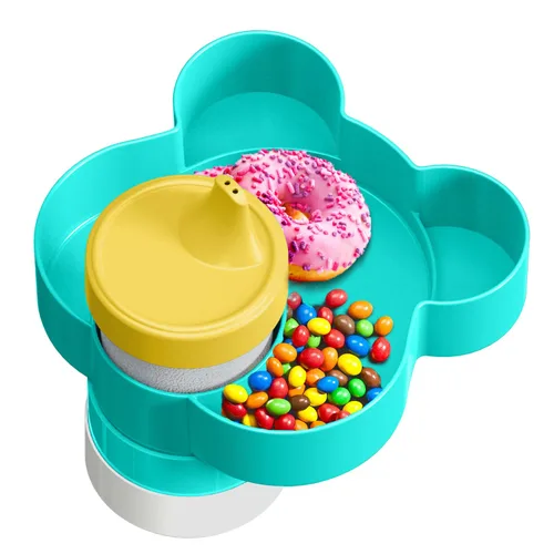 Miniatura 11 de Bandeja para asiento de automóvil – Convierte el portavasos en aperitivos, bandeja de juguetes para niños de viaje, giratoria 360 grados (azul)