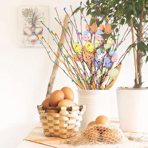 Miniatura 5 de Vid artificial en aerosol de Pascua con huevos de Pascua y bayas pastel, tallos florales decorativos de primavera, ramas de ramitas de huevo