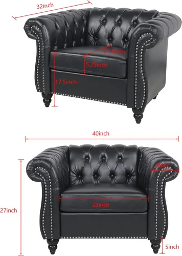 Miniatura 2 de LEVNARY Sillón Tapizado en Cuero, Silla Sofá Individual Estilo Mediados de Siglo Moderno con Brazos Curvos y Tachuelas, Silla Chesterfield de Cuero