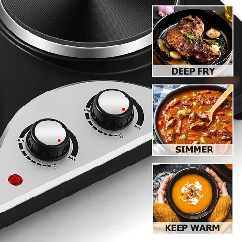 Miniatura 5 de Placa de cocción, quemadores eléctricos CUSIMAX para cocinar, quemador doble de 1,800 W, placas de cocción para quemador de encimera, placas de Negro