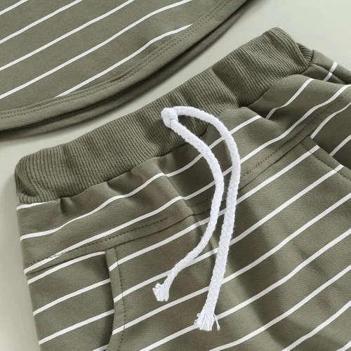 Miniatura 55 de Conjunto de ropa casual de manga corta con botones y pantalones cortos de lino para bebés y niños pequeños