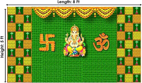 Miniatura 3 de SATVIK - Telón de fondo de tela para decoración de Pooja india, foto Ganpati, telón de fondo tradicional de tela Puja, festival Mehndi Diwali