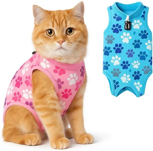 Miniatura 8 de Traje de recuperación para gatos: Traje de poscirugía azul suave para gatos con diseño de huella de pata - Traje de recuperación elástico