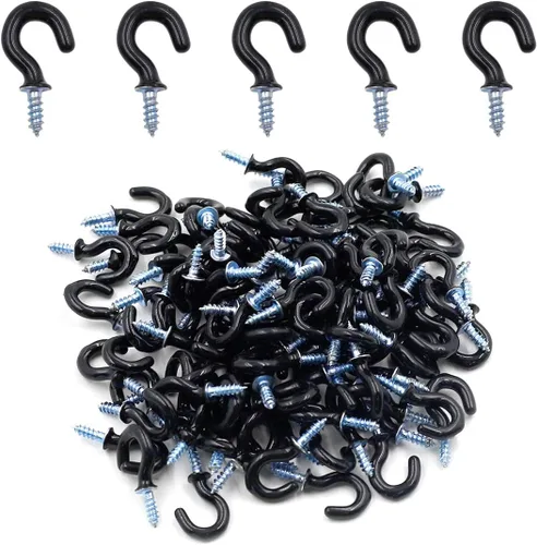 Miniatura 23 de Biaungdo 60 ganchos para tazas de techo de 1 pulgada, ganchos de tornillo, ganchos de taza de techo, ganchos autorroscantes, color negro