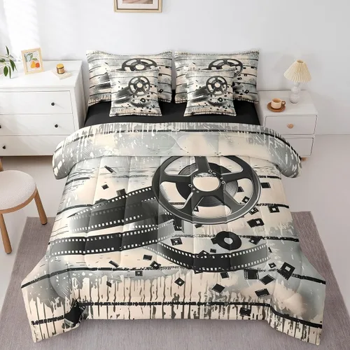 Miniatura 29 de Piano Music 7pcs Comforter King,Musical Notes Bedding Set Kids Girls Boys Teens Room Decor,Retro Graffiti Grey Gold Music Lover Bed in a Multi 11