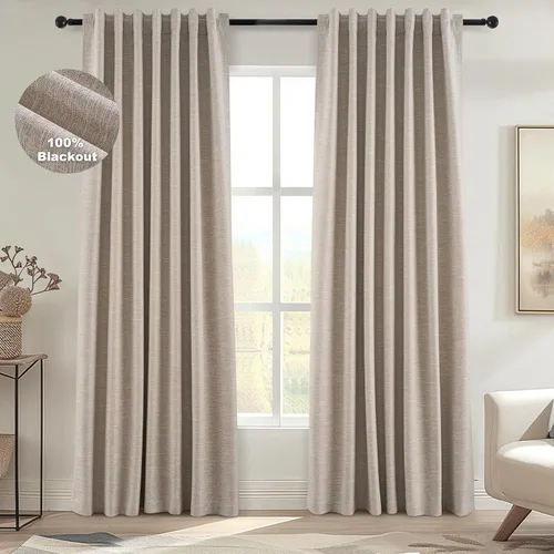 Miniatura 33 de Topfinel Cortinas opacas, blanco beige, 2 paneles, ventanas pequeñas, textura, mezcla de lino, bohemia, abedul, rural, gancho, bolsillo trasero