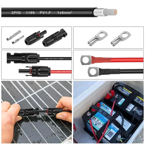 Miniatura 4 de Cable de panel solar Shirbly - 200 pies de cable de cobre estñado en negro, 10AWG (6mm²), cable de extensión solar PV para automotriz al aire libre