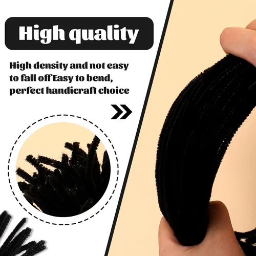 Miniatura 3 de Giwrmu 100 Piezas de Limpiapipas con Tallo de Chenilla, Limpiapipas Negros para el Cabello, Palos Peludos para Suministros de Manualidades, negro