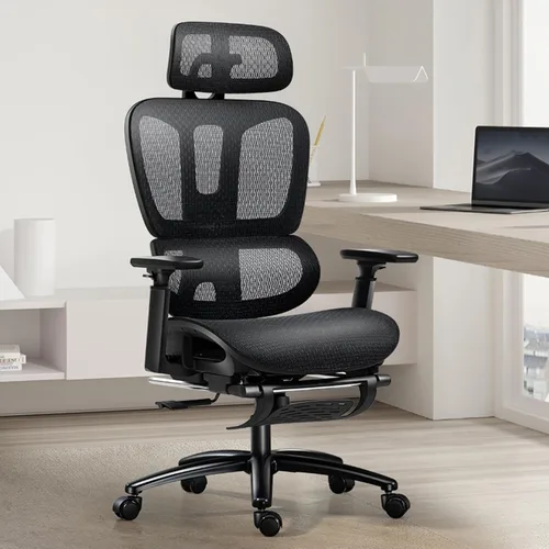 Silla de oficina ergonómica con reposapiés, silla giratoria de malla, respaldo alto, silla ejecutiva de malla con soporte lumbar, reposabrazos 3D y
