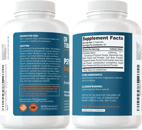 Miniatura 9 de Dr. Tobias Multivitamínico y psyllium para adultos diariamente apoya la energía, la inmunidad y los movimientos intestinales saludables con 42