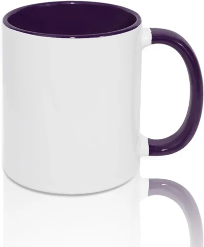 Miniatura 3 de MR.R Tazas de café en blanco de sublimación de 11 onzas, taza blanca con taza de color morado interior y asa, juego de 6 Púrpura