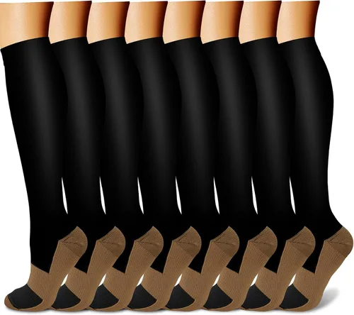 QUXIANG Calcetines de compresión de cobre para mujer y hombre (8 pares) Lo mejor para correr atletismo ciclismo 15-20 mmHg, Cobre