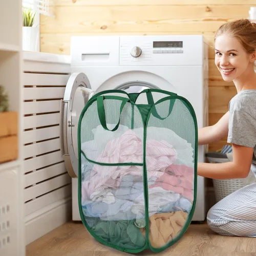 Miniatura 2 de Cestas plegables duraderas para lavandería, cesta desplegable resistente a desgarros para lavandería, cesta de ropa plegable con asas de transporte