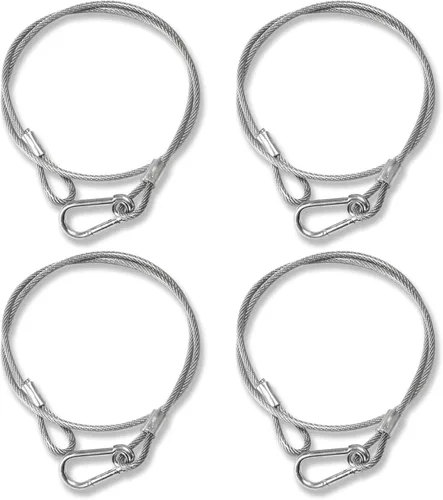 Miniatura 13 de Paquete de 4 cables de seguridad colgantes de cadena negra con abrazaderas de gancho para luces, cordón de acero inoxidable, cadenas de seguridad