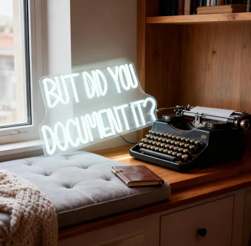 Miniatura 5 de Letrero de neón con texto en inglés "But Did You Document It", con cita de humor de oficina, luz de neón LED blanca, alimentada por USB, luz