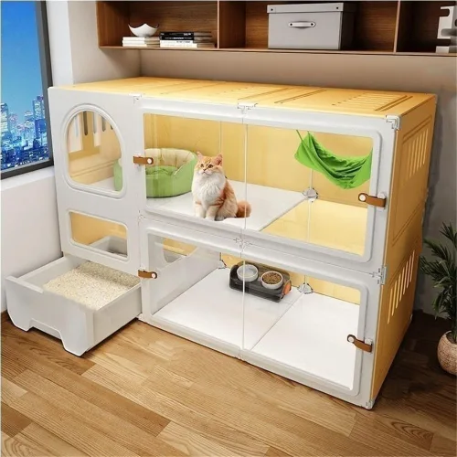 Miniatura 11 de Jaula para gatos, casa de interior para gatos, casa de lujo para gatos de plástico con caja de arena, diseño de tres capas de dos capas, 27.6* 17.7*