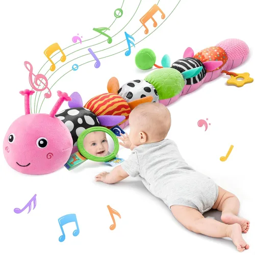Miniatura 8 de Juguetes para Bebés Sensoriales Musicales Peluche de Animal para Infantes de 0-3-6-12 Meses Tiempo Boca Abajo Recién Nacido, Oruga de Felpa con Verde