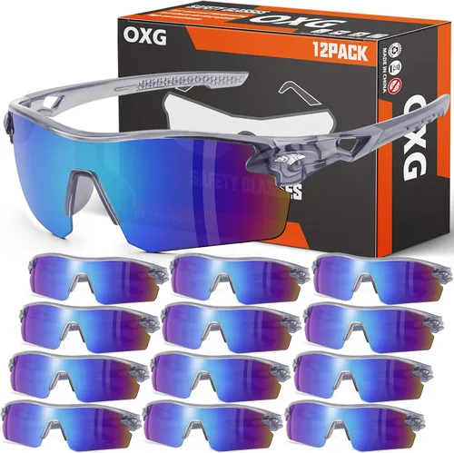Miniatura 11 de OXG Paquete de 12 lentes de seguridad para hombres y mujeres, ANSI Z87.1, resistentes a los impactos, gafas protectoras para el trabajo, al aire