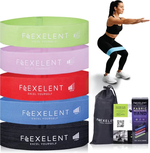 Miniatura 12 de Bandas de resistencia de tela para hacer ejercicio – 5 niveles de fuerza desde extra ligera hasta extra pesada – Bandas de entrenamiento gruesas