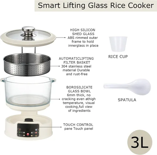 Miniatura 9 de Olla arrocera baja en azúcar – Cocina multifuncional de arroz baja en carbohidratos con cesta de elevación automática, preestablecida