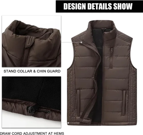 Miniatura 26 de Msmsse Chalecos de invierno para hombre, con forro polar, acolchado, casual, sin mangas