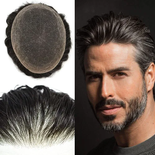 Miniatura 72 de PUNRU HAIR Completo Swiss Lace Toupee para hombres Sistema de cabello humano real Sistema de reemplazo de cabello humano para hombre Toupee