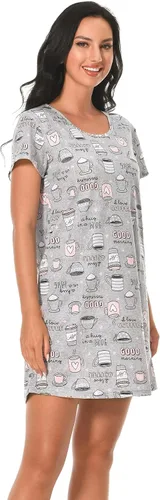 Miniatura 3 de Paquete de 3 camisones para mujer, de algodón suave, manga corta, camisas de noche con estampado para dormir