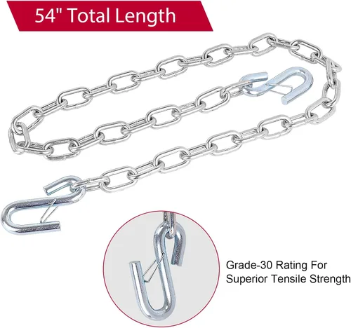 Miniatura 4 de NBJINGYI 2 piezas de 1/4 pulgadas x 54 pulgadas, cadena de seguridad de ganchos de ganso para remolque de bote de grado 30 con sujetadores