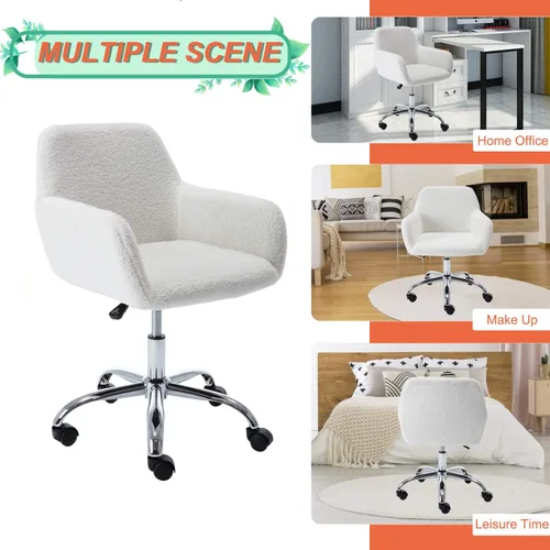 Miniatura 6 de Silla de tocador de piel sintética, elegante silla de tocador blanca esponjosa para niñas y mujeres, moderna silla tapizada para oficina en casa