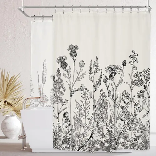 Miniatura 15 de Riyidecor - Cortina de ducha con estampado de flores silvestres para decorar un baño pequeño o una ventana, 36 pulgadas de ancho x 72 pulgadas