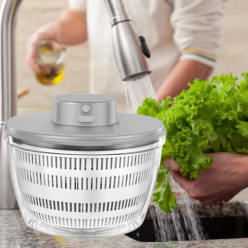 Miniatura 7 de Lavadora secadora de verduras, 4L de gran capacidad, colador de frutas y verduras, hilandero eléctrico USB para ensalada, limpiador y secadora
