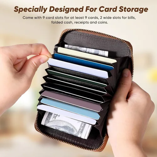Miniatura 3 de KE'VERSO Cartera pequeña para tarjetas de crédito, con cremallera para hombres y mujeres, Marrón