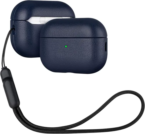 Miniatura 16 de Lopie Funda de piel para AirPods Pro de 2ª generación, azul cian, funda protectora totalmente envuelta con piel de cordero, protección de 360