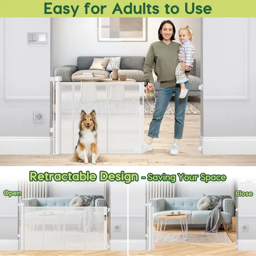 Miniatura 5 de Puertas de bebé retráctiles reforzadas de 55" de ancho para puertas para prevenir que se arrastre, puerta retráctil para exteriores, puertas