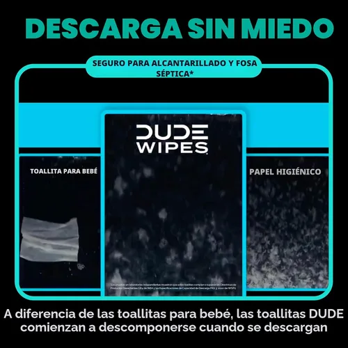 Miniatura 5 de DUDE Wipes On-The-Go Mint Chill - Toallitas de viaje – 30 unidades (envueltas individualmente) – Toallitas desechables extragrandes para adultos