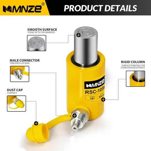 Miniatura 4 de Gato Cilindro Hidráulico de 10T 50mm/2" de Carrera Porta Power Ram Jack Cilindro de Elevación de Acción Simple Se Retrae Automáticamente