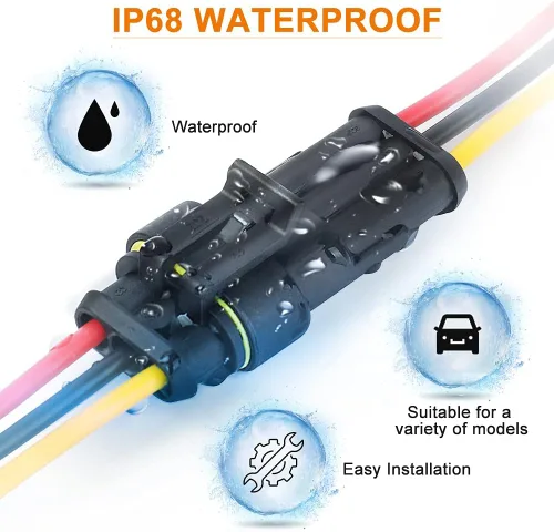 Miniatura 3 de NAOEVO Conector de 3 pines impermeable, conectores de 3 cables 16 AWG, conectores eléctricos automotrices macho y hembra con tubo termorretráctil