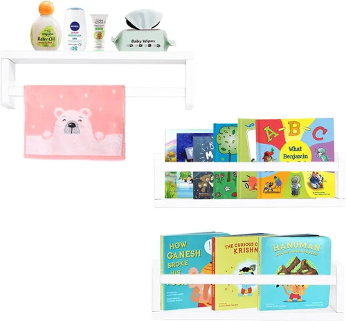 Miniatura 24 de AZSKY Estantes clásicos para libros de guardería, estantes flotantes de madera negra, estantería de pared para decoración de baño, cocina, especias