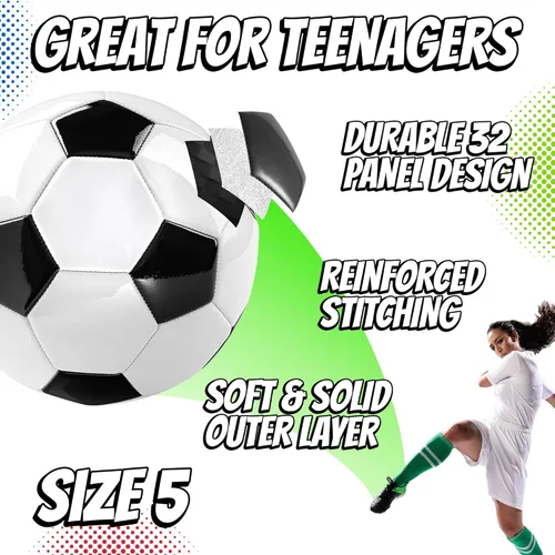 Miniatura 3 de PlayBolt Black & White Soccer Balls - Sizes 2, 3, 4, 5 for Kids, Toddlers & Adults - Pack of 1 or 4 with Pump