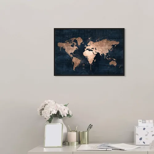 Miniatura 5 de The Oliver Gal Artist Co. Mapas y banderas - Lienzo decorativo enmarcado para pared, diseño de mapamundi Copper, mapas del mundo