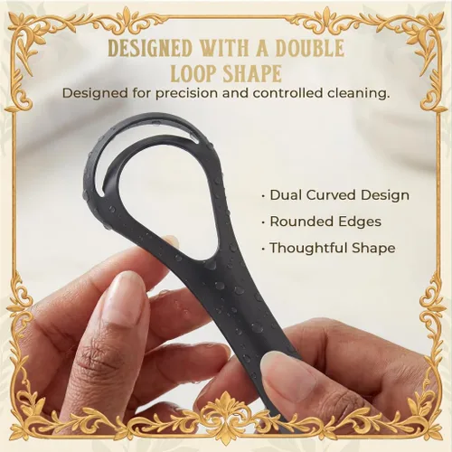 Miniatura 6 de MasterMedi Raspador de lengua negro con estuches (forma de cuchara, paquete de 2), limpiador de lengua para tratamiento del mal aliento, raspador