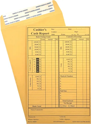 400 Cashier Depot - Sobres de informe de efectivo del cajero HK960S, 6 x 9 pulgadas, extremo abierto, pesado 28 libras. Kraft marrón, cierre de