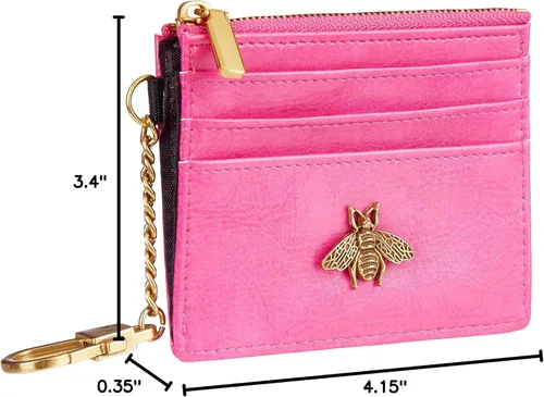 Miniatura 83 de SEAVILIA Tarjetero llavero cartera para mujer con ventana de identificación RFID monedero regalo abeja delgada minimalista pequeña cartera
