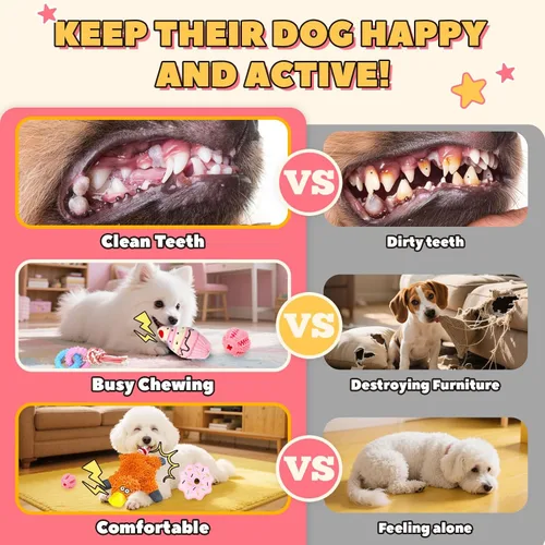 Miniatura 6 de Paquete de 9 juguetes para perros pequeños y cachorros, juguetes masticables para dentición, sin relleno, juguetes chirriantes de goma masticables
