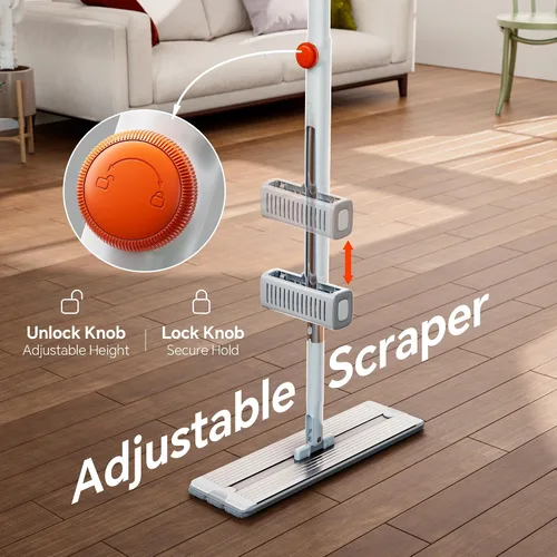 Miniatura 9 de Trapeador de microfibra autoescurridor, trapeador plano manos libres con hoja para escurrir, panel de aluminio, secado húmedo para apartamentos