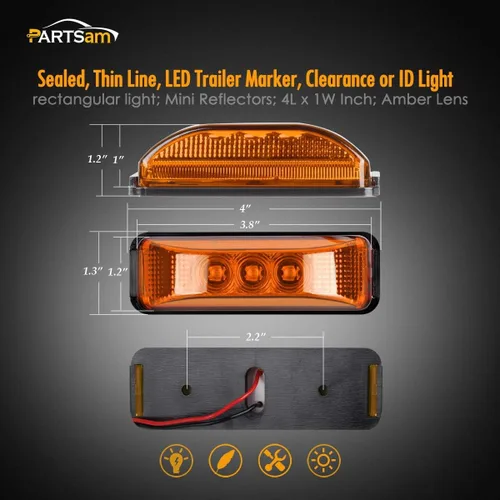 Miniatura 6 de Partsam Kit de luz LED de remolque de 12 V, barra de luz de identificación de remolque de camión de 14.17 pulgadas, 9 LED, 3 lámparas, barra de luz