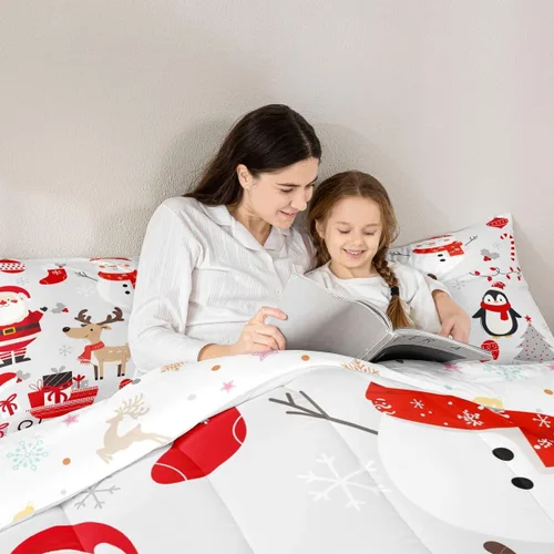 Miniatura 6 de Erosebridal Lindo juego de edredón de pingüino de dibujos animados, ropa de cama de Feliz Navidad, tamaño individual, regalos de Papá Noel